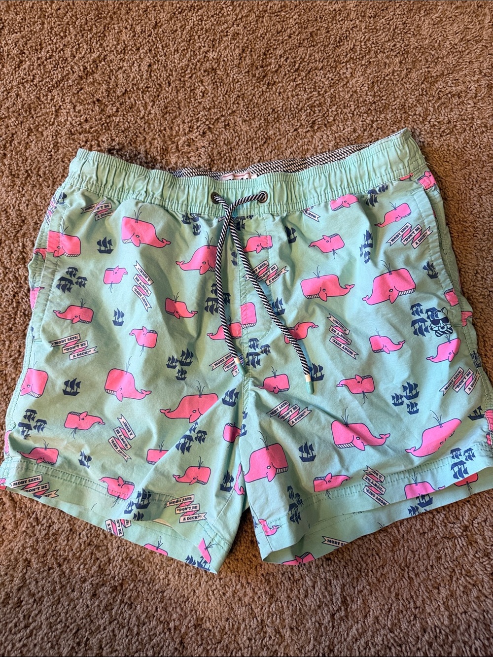 Party pants boys elastic waist tie swimsuit sz L moby dick pattern